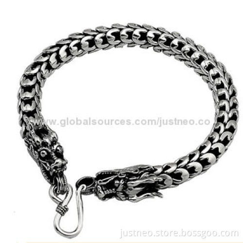 Men bracelet, 925 sterling silver, cool dragon head
